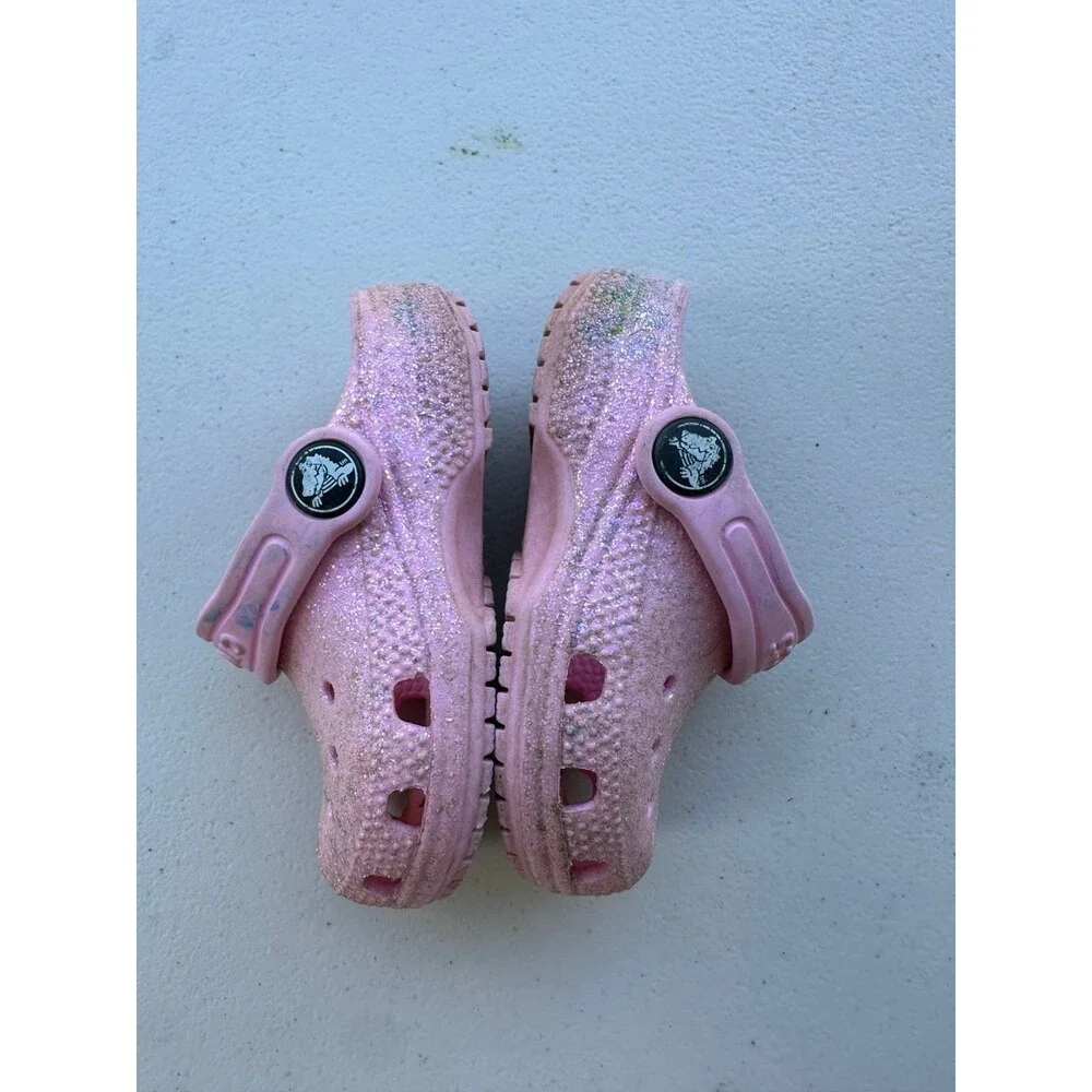 Crocs Toddler Girl Pink Classic Glitter Croslite Foam Round Toe Slip On Clogs 6